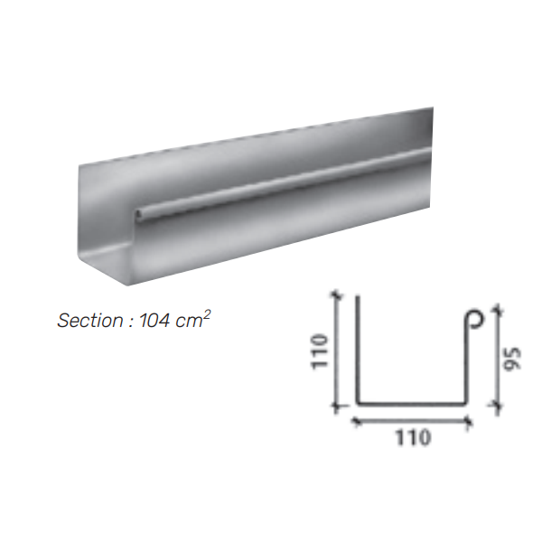 Gouttière carrée en zinc Quartz Zinc VMZINC 333 MM ép 0 65 MM 4 M