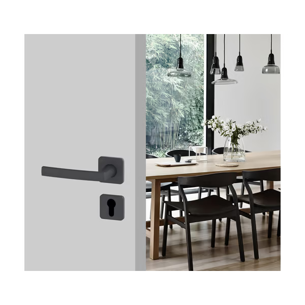 Ensemble poignée de porte à clé en I avec rosace Vachette Koya - alu noir- carré 7 mm