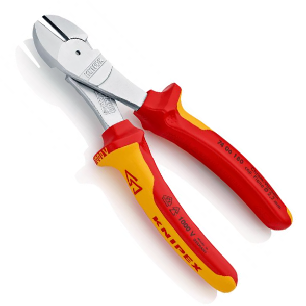 Pince coupante de côté à forte démultiplication Knipex - Poignées isolées - Longueur 180 mm