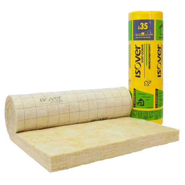 Rouleau laine de verre pour combles aménagés - Isoconfort 35 voile confort - R=0,04 m².K/W - 5,50 M x 1,20 M - ép.100 MM