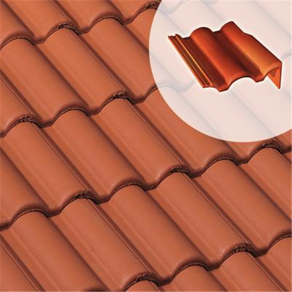 Tuile de rive droite en béton avec rabat - Plein ciel - Rouge sienne - 42 x 33.5 x 15.5 cm