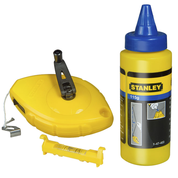 Kit Cordeau traceur Stanley 30 m + poudre à tracer 113 g et niveau ficelle
