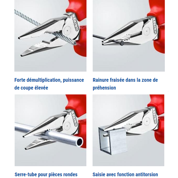 Pince universelle multifonctions 145 mm - Mâchoires en pointe - Knipex - Isolée 1000V