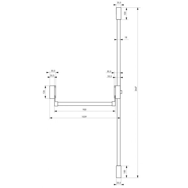 Serrure antipanique 2/3 points Thirard D-CROSS - CE et coupe feu - réversible - noir - porte 2635 x 1150 mm max