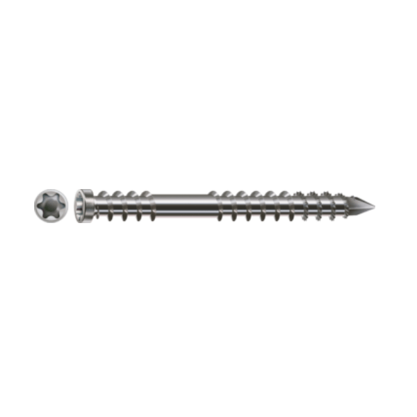 Vis de terrasse Torx T25 - filetage de fixation tête cylindrique en inox A4 - 6x80mm - Boîte de 100