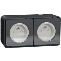 Double prise de courant 2P+T en saillie Schneider Mureva Styl complète - IP55 IK08 - gris anthracite - 16A 250V