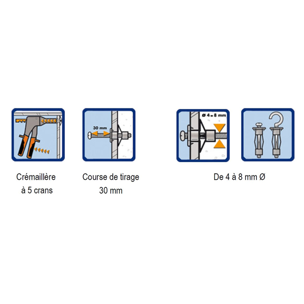 Pince automatique pour cheville métalliques corps creux pince pa