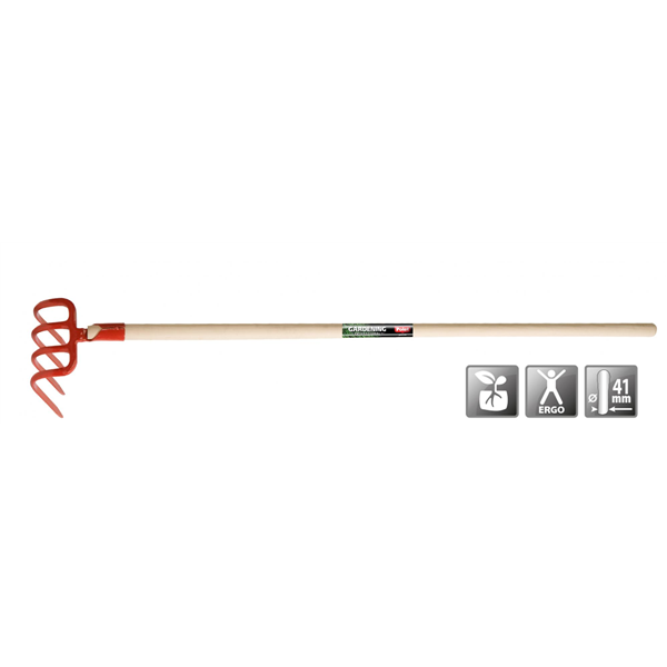Croc à bêcher Polet 4 dents 250 x 180 mm avec manche en frêne de 130 cm