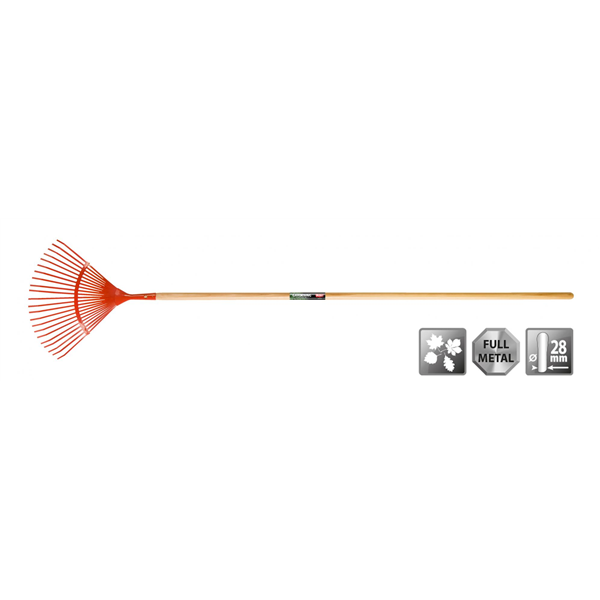 Râteau à feuilles Polet fixe 41 cm - 22 dents en polyamide - Manche frêne 150 cm