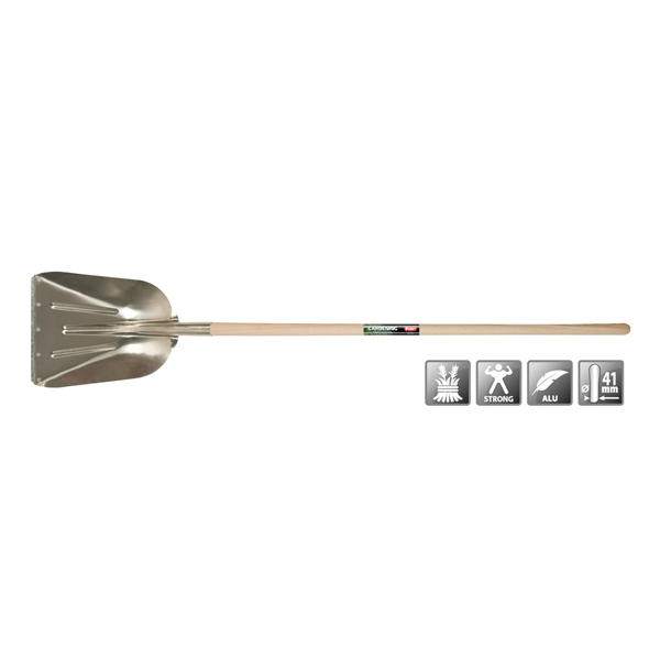 Pelle à grain Polet aluminium 410 x 330 mm renforcée, manche frêne de 130 cm