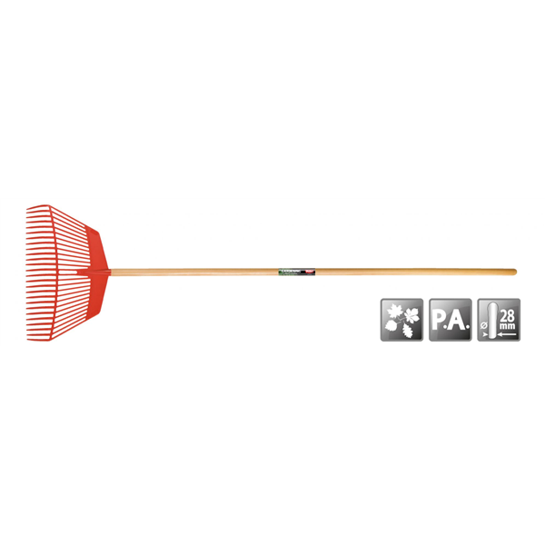 Râteau à feuilles Polet fixe 45 cm - 20 dents en polyamide - Manche frêne 150 cm
