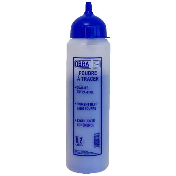 Poudre à tracer extra-fine Bleue Obra pour cordeau de marquage - sans soufre - biberon de 0,20 KG