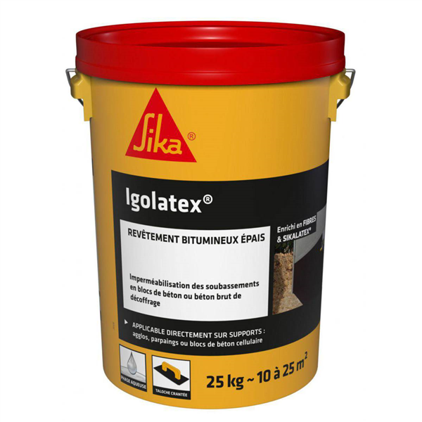 Revêtement bitumineux pour imperméabilisation des soubassements  - Igolatex Sika - seau de 25 L