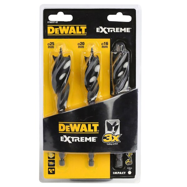 Ensemble de 3 mèches à bois à 3 pointes Dewalt DT90237-QZ Extreme 16 20 et 25 mm