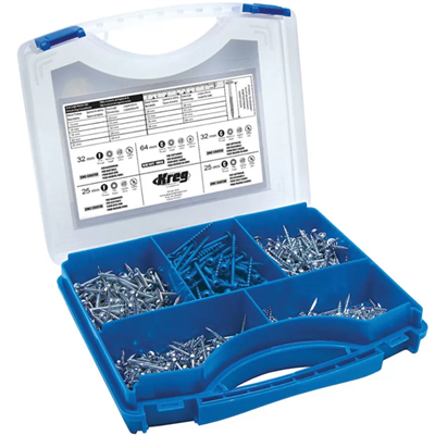 Coffret de vis à trou de poche Kreg SK03-INT avec 675 unités à tête cylindrique de longueur 25 à 64 mm