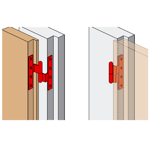 Paumelle picarde coudée à bouts carrés - bague laiton - sens droit -  nœud Ø 18 mm  -190 x 80 x 100 mm