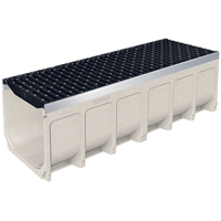 Caniveau en béton polymère MEADRAIN SV 3000 avec feuillures acier galvanisé et grille fonte C250 - Largeur 300,0 mm - Longueur 1 m