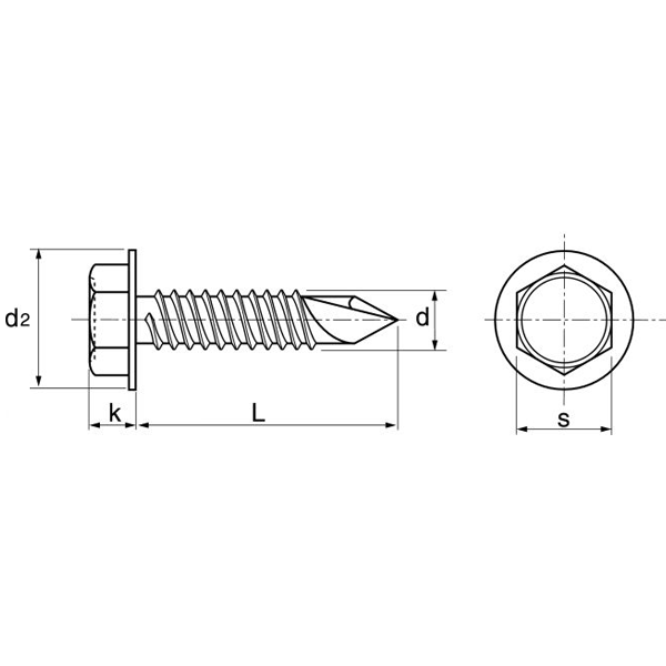 Vis autoperceuses tête hexagonale a embase inox A2 din 7504 k M5.5x38 - boîte de 100