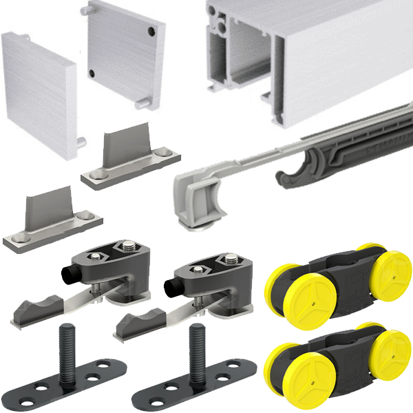 Ensemble Mantion SAF-Slim alu naturel pour porte coulissante de 21 à 60kg avec amortisseur M66S et rail 200cm