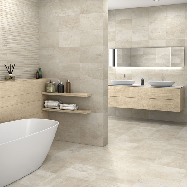 Carrelage intérieur en grès émaillé effet pierre Edilis Ruben - 45,0 CM x 45,0 CM - ép. 8,5 MM - Beige