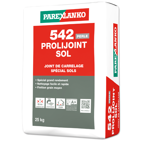 Joint de carrelage spécial sols - Prolijoint Sol 542 - joints de 2 à 15 mm - Gris perle - Sac de 25 KG