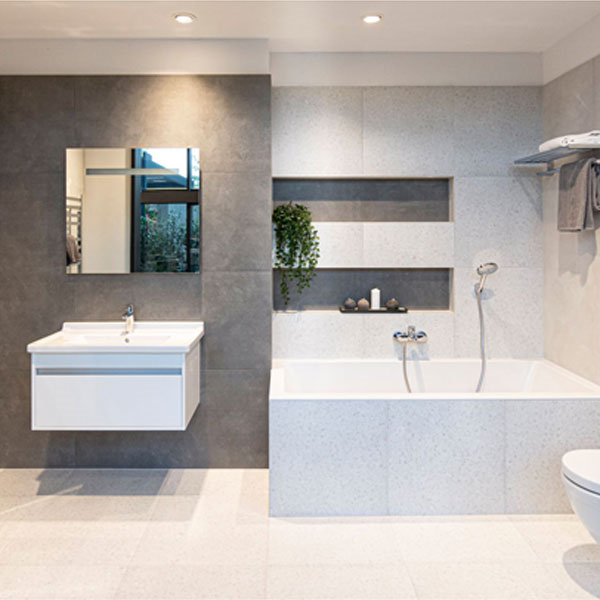 Carrelage intérieur effet béton ciré en grès cérame émaillé - Betonico - 45,0 cm x 45,0 cm - ép. 8,00 mm - Blanc gris