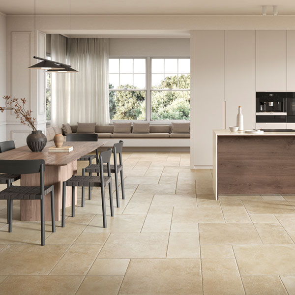 Carrelage effet pierre en grès cérame - Pietra D'Itria - 60,4 cm x 60,40 cm - ép. 8,2 mm - Sabbia