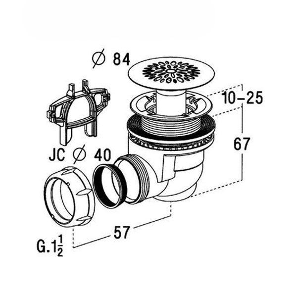 Bonde vidage Nicoll - Pour receveur de douche grès - Diamètre 40 mm - Bonde 60 mm - Plastique et Inox