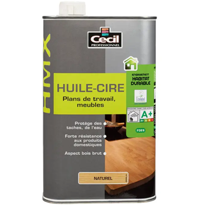 Huile cire de protection contre l'eau Cecil HPX pour plan de travail et meuble en bois - aspect naturel - 1 L