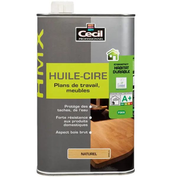 Huile cire de protection contre l'eau Cecil HPX pour plan de travail et meuble en bois - aspect naturel - 1 L