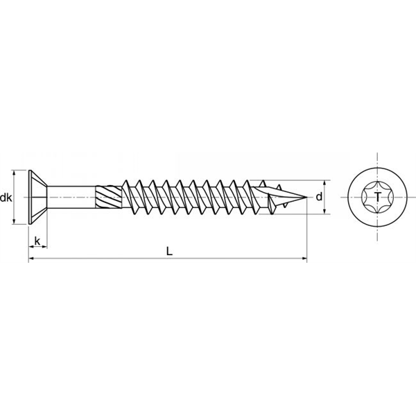 Vis à bois aggloméré tête fraisée 6 lobes filetage partiel inox A2 M5x80 - boîte de 100