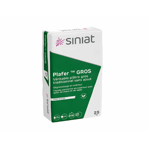 Plâtre gros traditionnel sans ajout - Plafer GROS Siniat - Prise rapide - Sac 25 kg