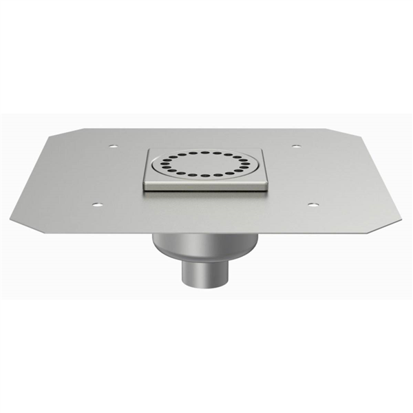 Siphon de douche inox 100,0 mm x 100,0 mm réglable en hauteur avec platine de reprise d'étanchéité - sortie verticale 40 mm