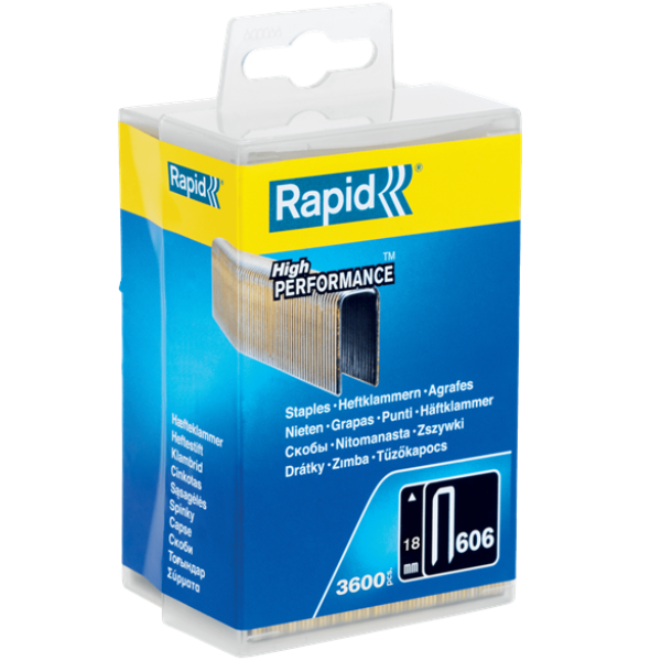 Agrafe étroite n°606 Rapid pour matériau dur - acier galvanisé - longueur 18 mm - boîte de 3600