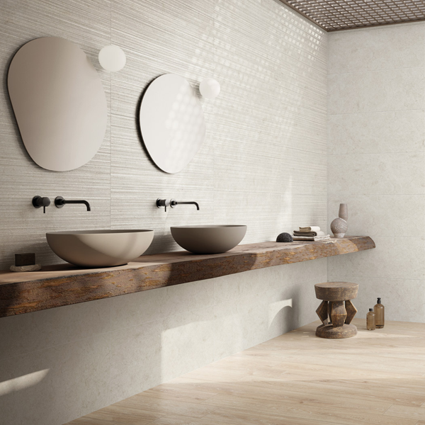 Faïence salle de bain en grès cérame fin rectifié - Mockup - 100,0 CM x 40,0 CM - ép. 7,00 MM - Ostuni Line White