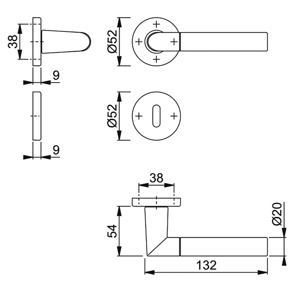 Ensemble sur rosace clé en L - Lecce Hoppe aluminium inox mat porte de 35 - 45mm carré 7mm