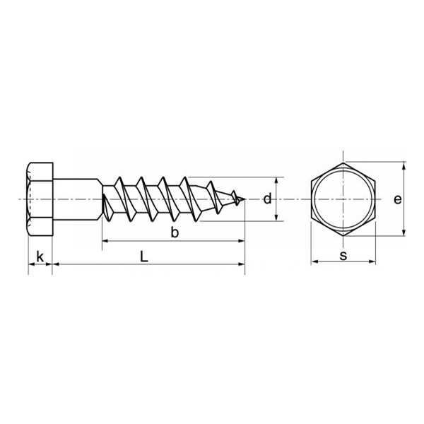 Vis à bois tête hexagonale tirefond inox A2 DIN 571 M8x50 - boîte de 100