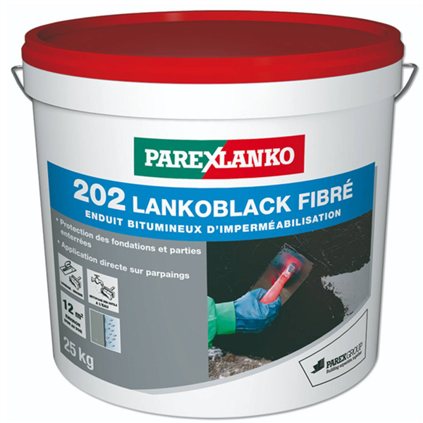 Enduit bitumineux d'imperméabilisation 202 LANKOBLACK FIBRÉ Parexlanko Seau de 25 kg