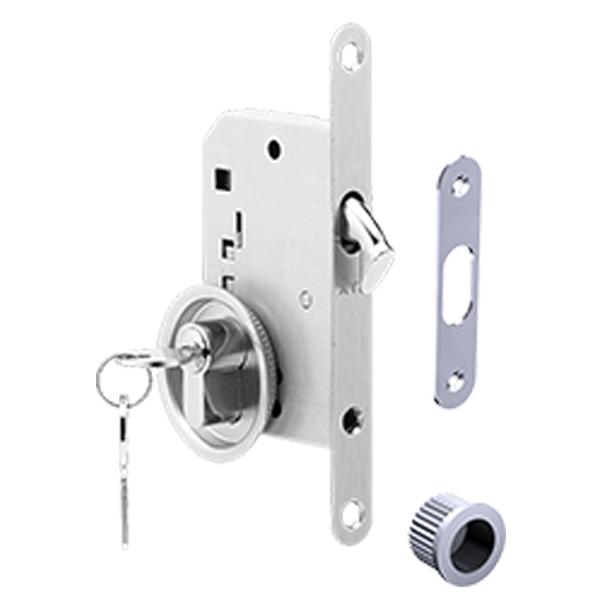 Kit serrure poignée ronde et gâche avec serrure et 2 clés dimensions 65 x 35 x 3 mm