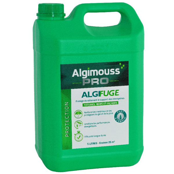 Imperméabilisant protection toiture mur et façade - Algifuge Algimouss - Bidon de 5 litres