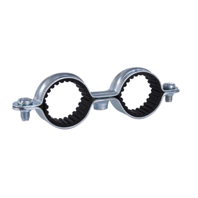 Collier isophonique double - Fixation tuyauteries - Diamètre 12 mm - Acier zingué - Sachet de 5