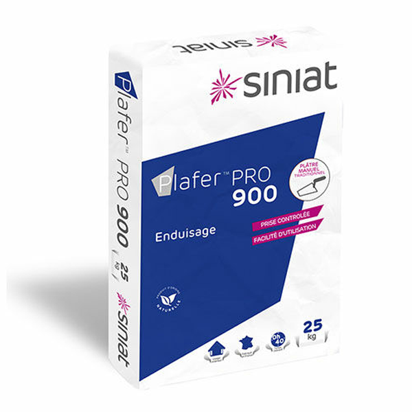 Plâtre pour enduisage de grandes surfaces rebouchage et scellement - Plafer Pro 900 Siniat - prise longue - sac de 25 KG