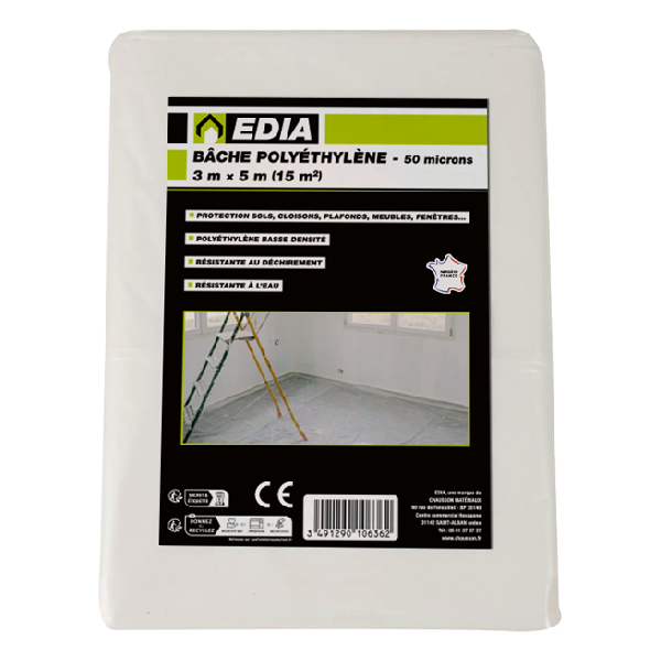 Bâche de protection imperméable pour chantier - Bâche transparente - 5,00 M x 3,00 M - 15,00 M²