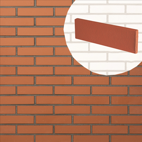 Plaquette de parement mural en terre cuite lisse Terreal Rouge orangé - 22 CM x 5 CM - épaisseur 14 MM