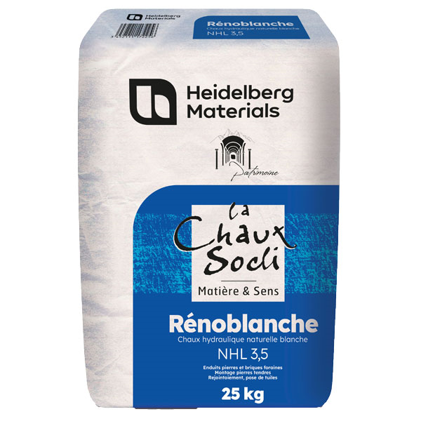 Chaux hydraulique naturelle blanche - Rénoblanche NHL 3,5 CE - Sac de 25 kg