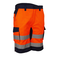 Bermuda de travail haute visibilité orange multipoches et bandes rétroréfléchissantes - HIBANA - Taille M