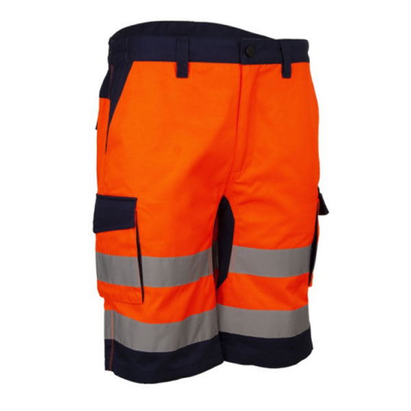 Bermuda de travail haute visibilité orange multipoches et bandes rétroréfléchissantes - HIBANA - Taille M