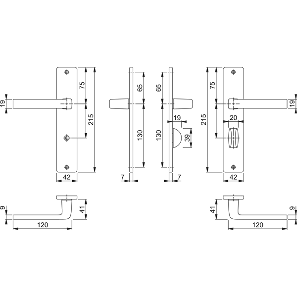 Poignée de porte à condamnation Dublin Hoppe Alu finition noir mat pour porte de 40 mm