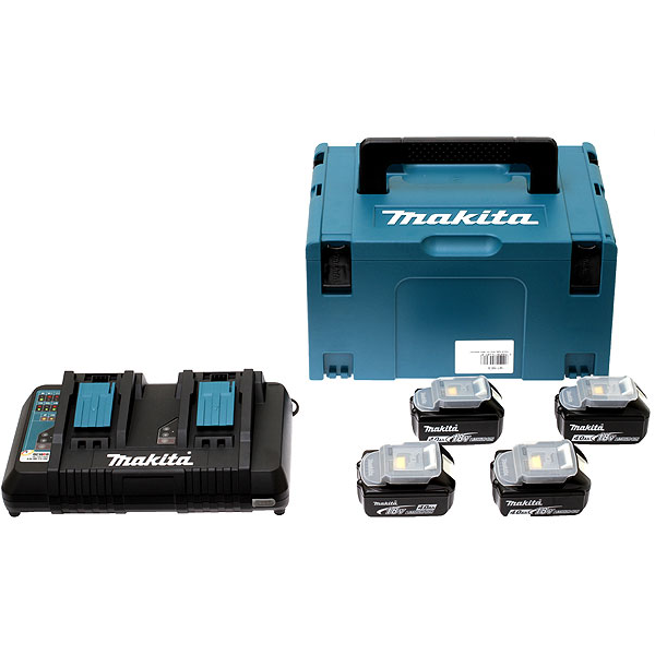 Pack Énergie Makita avec 4 batteries 5 Ah 18 V Li-Ion et chargeur double en coffret Mak-Pac
