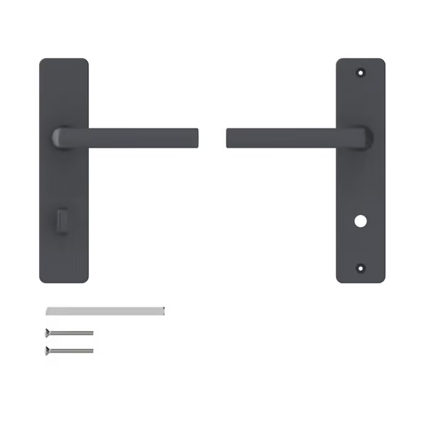 Ensemble poignée de porte à condamnation Vachette Koya - alu noir - entraxe fixation 195 mm - carré 7 mm